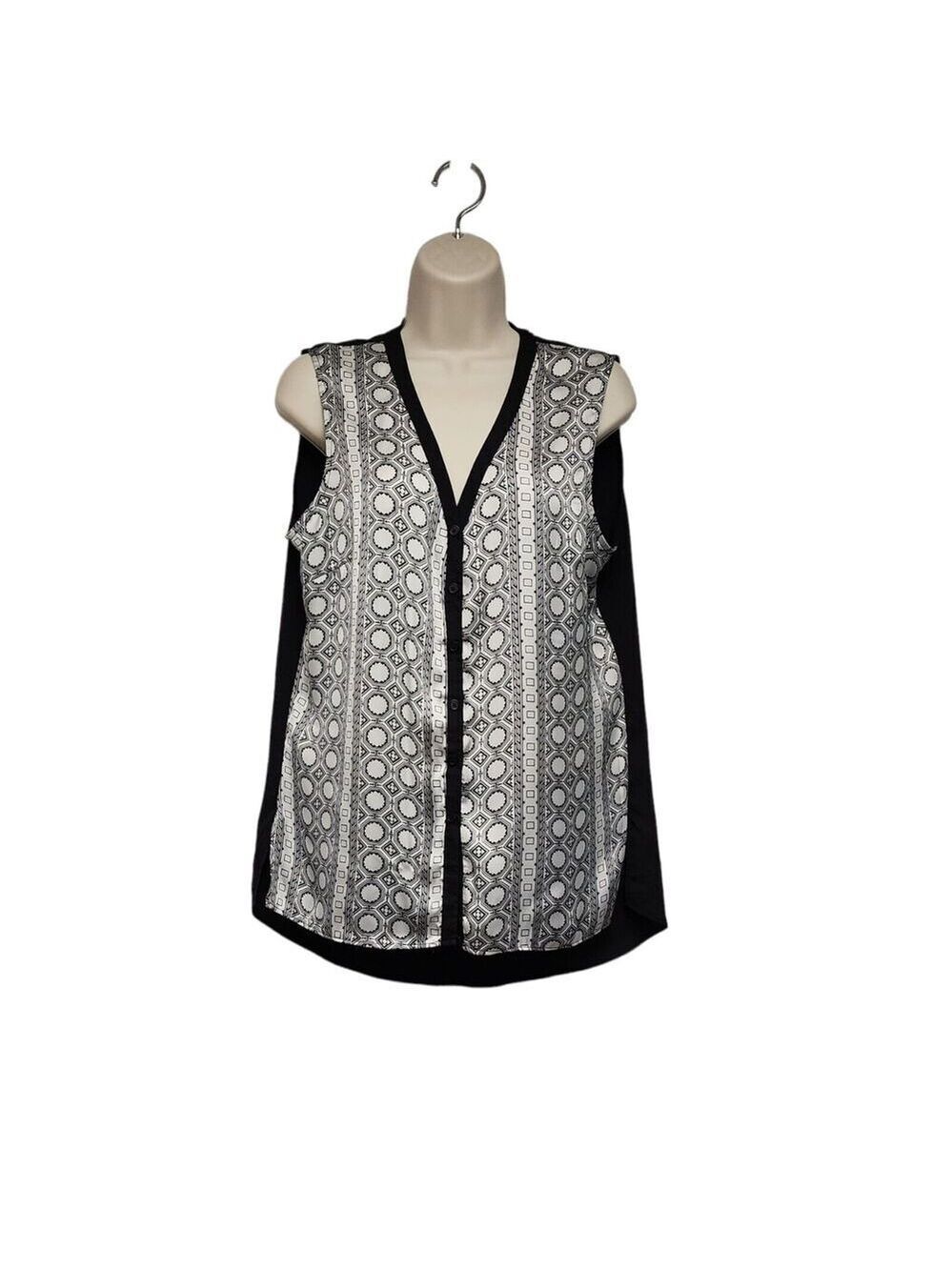 Milano V-neck Sleeveless Low-Hi White & Black Top Size M